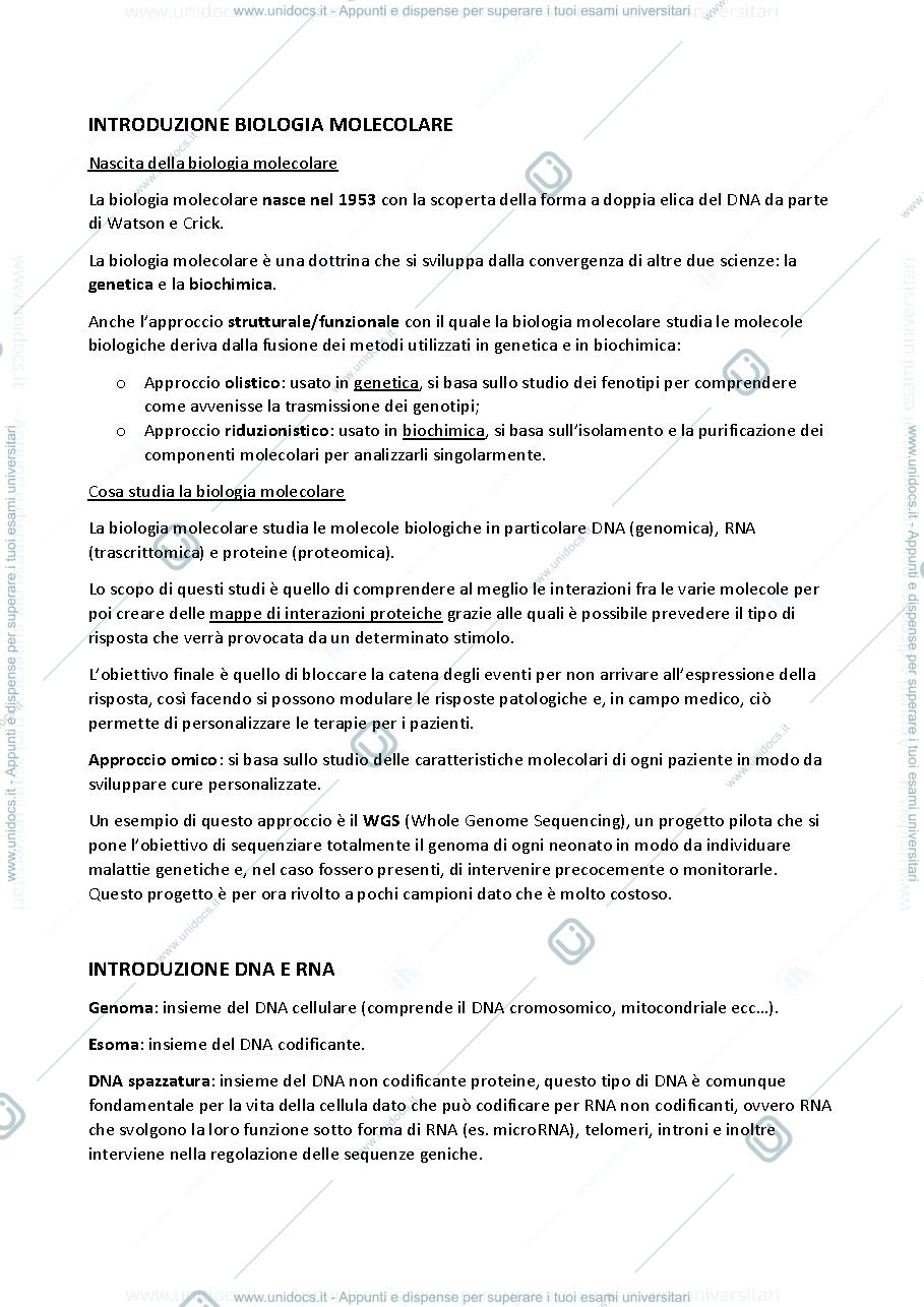 Anteprima pagina 1 — Sbobine Biologia Molecolare 2023-2024