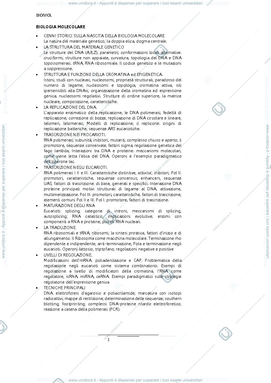 Anteprima pagina 1 — Biologia molecolare