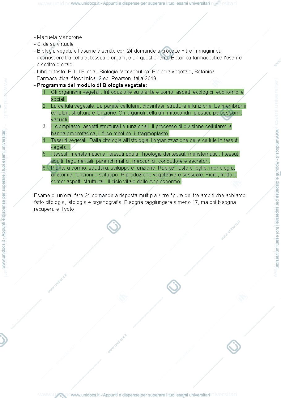 Anteprima pagina 1 — Appunti biologia vegetale 
