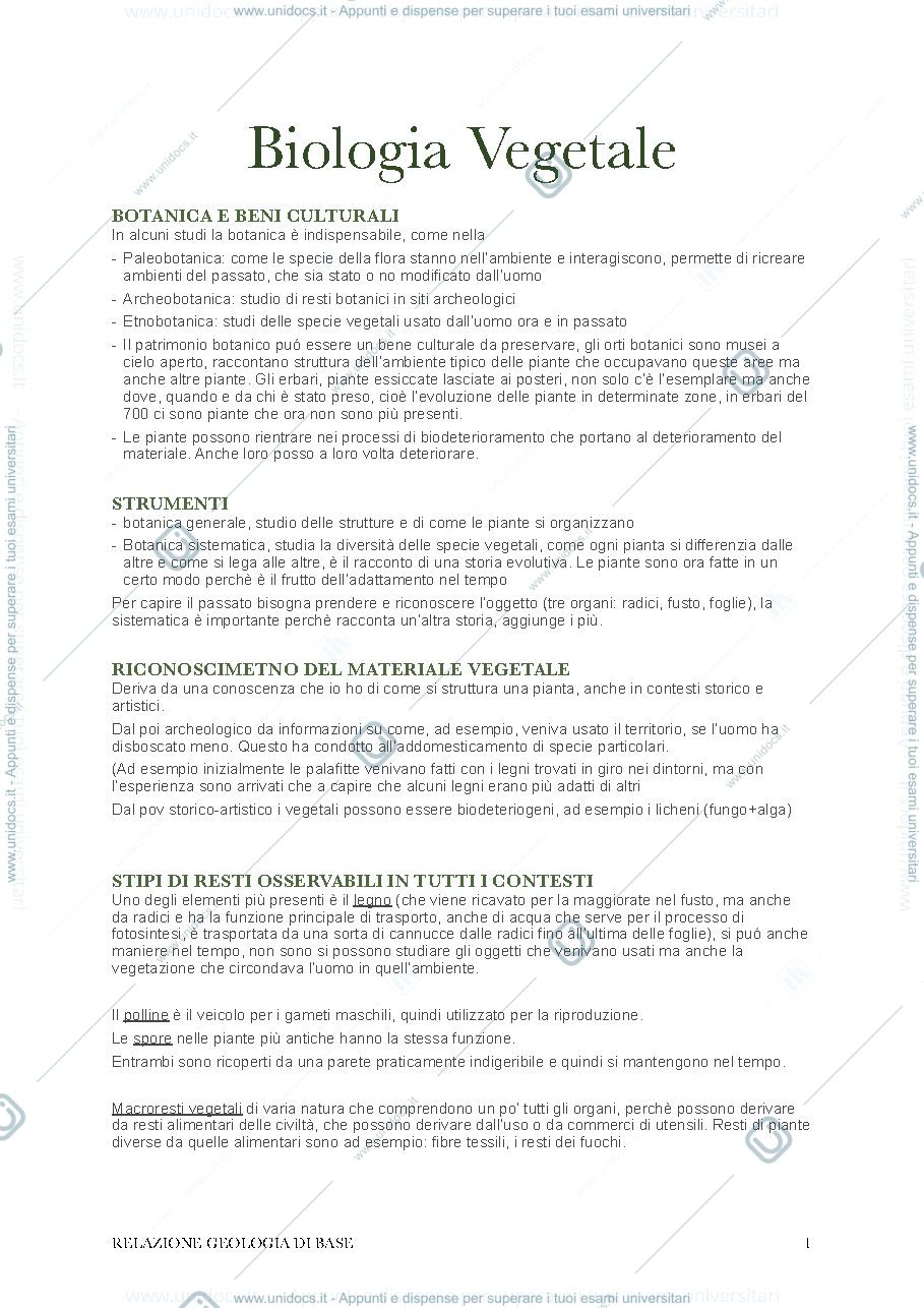 Anteprima pagina 1 — Biologia vegetale - appunti