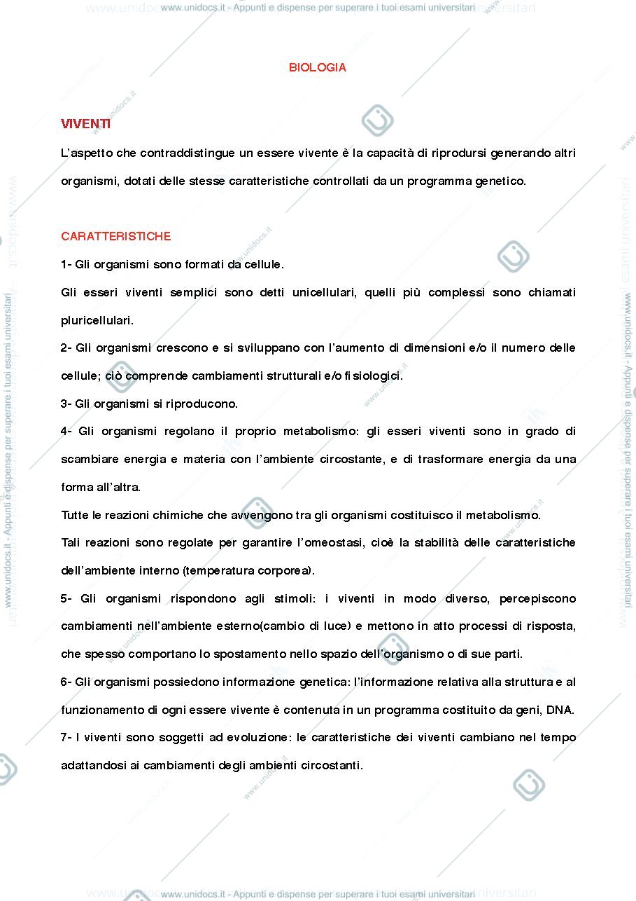 Anteprima pagina 1 — Sintesi biologia