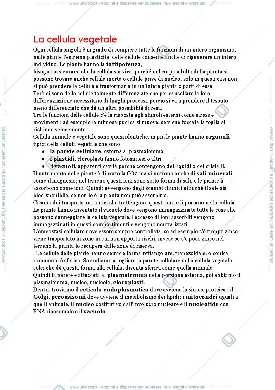 Anteprima pagina 1 — La cellula vegetale