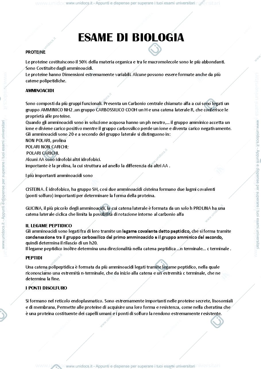 Anteprima pagina 1 — Appunti biologia