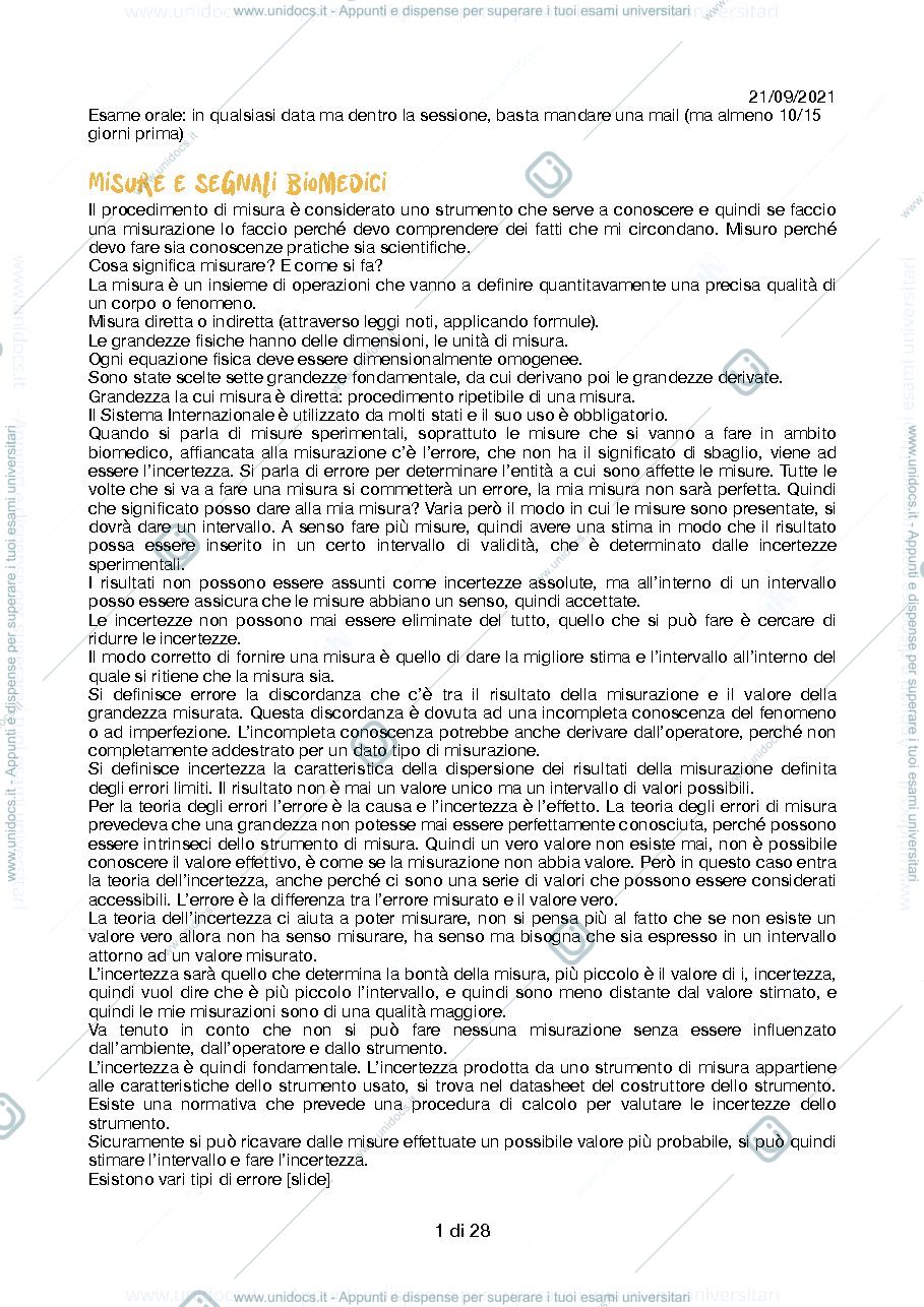 Anteprima pagina 1 — Appunti biomeccanica sperimentale 