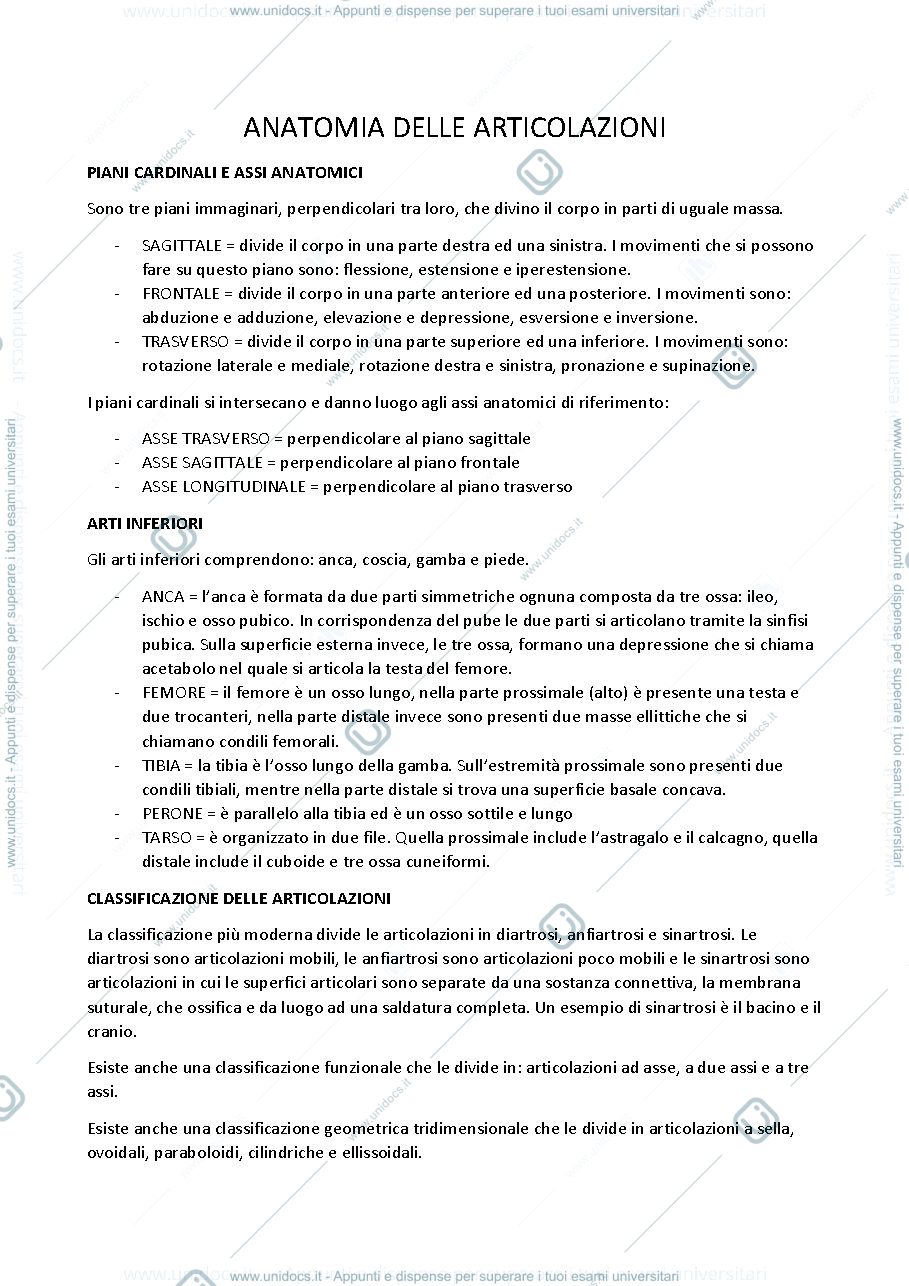 Anteprima pagina 1 — anatomia delle articolazioni e biomeccanica del movimento