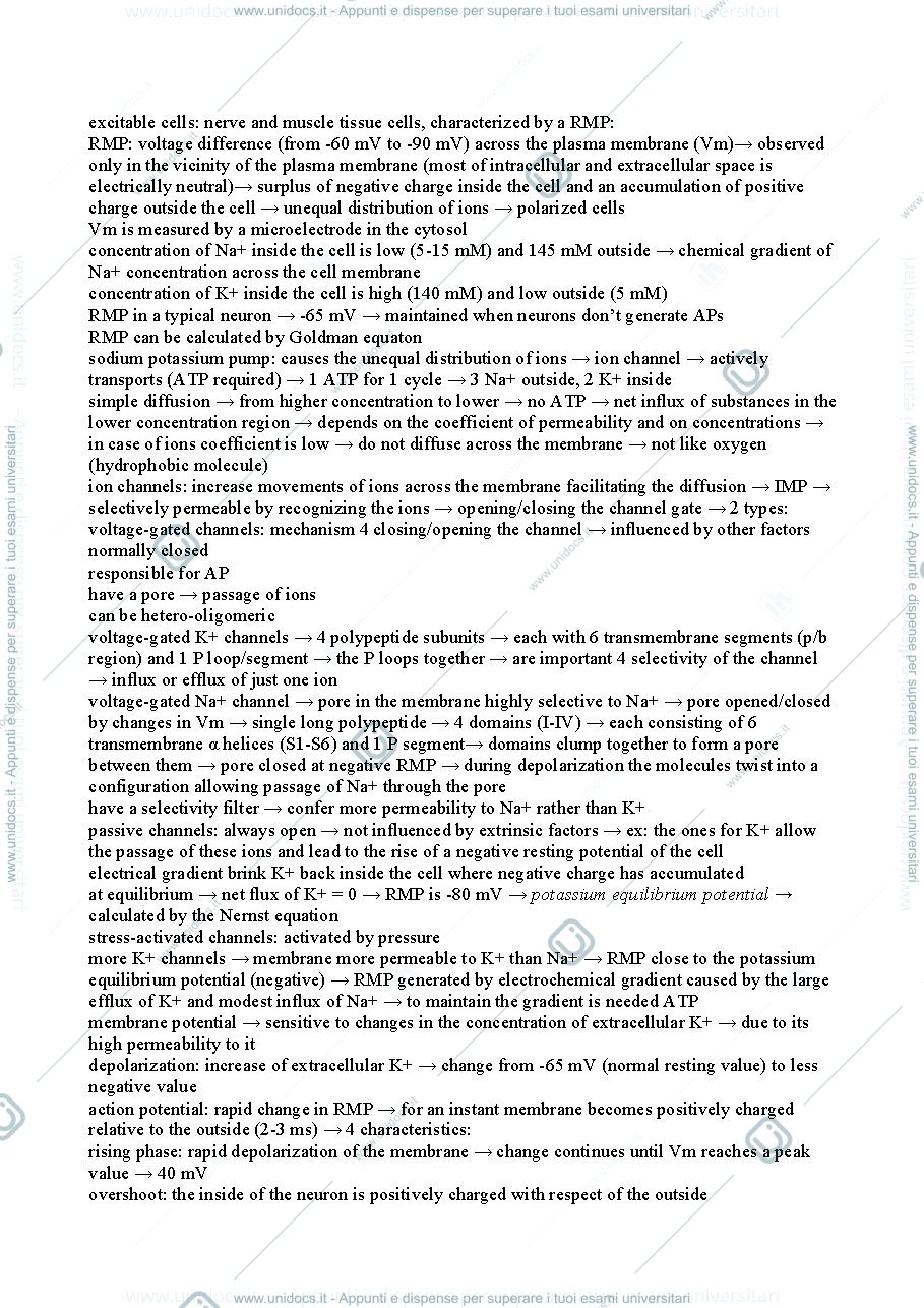 Anteprima pagina 1 — Physiology of excitable cells - Biomedical Sciences I
