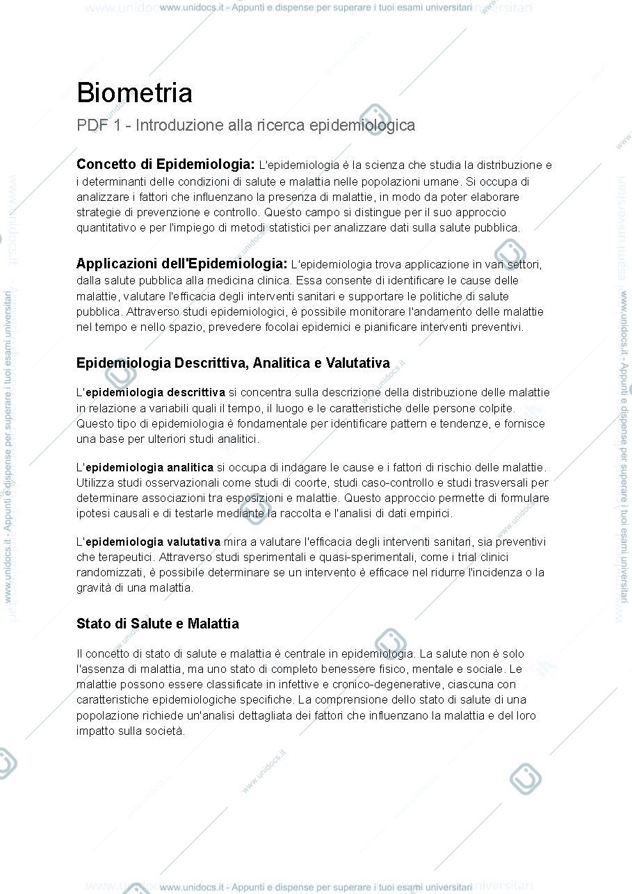 Anteprima pagina 1 — Riassunti di Biometria