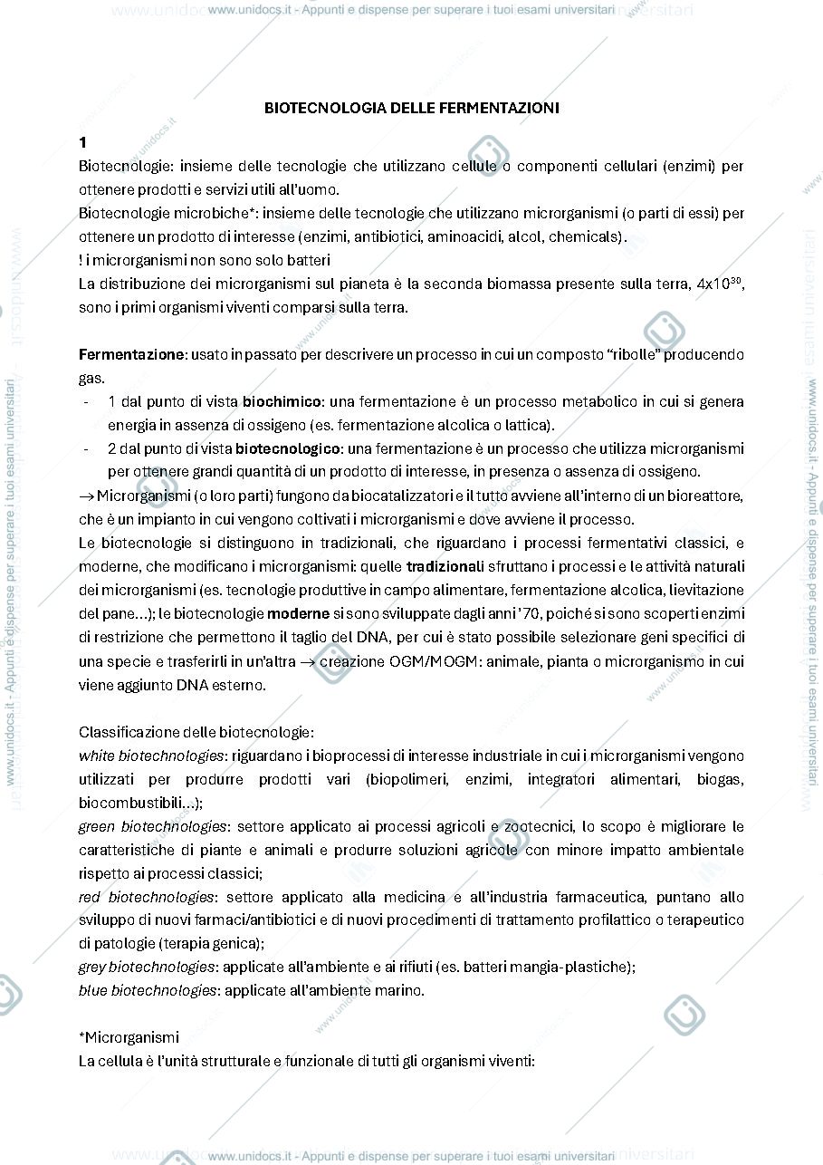 Anteprima pagina 1 — BIOTECNOLOGIE DELLE FERMENTAZIONI