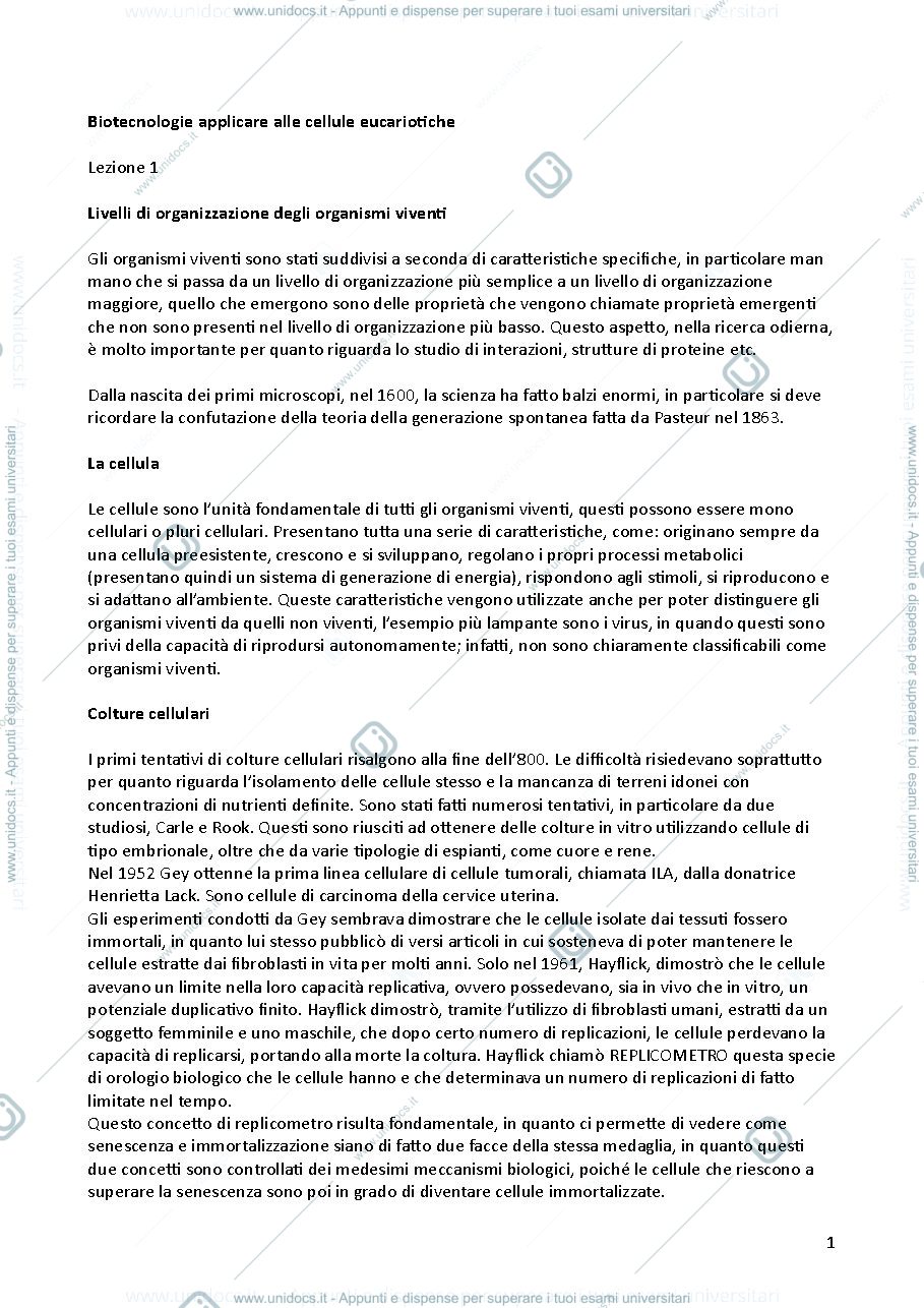 Anteprima pagina 1 — Biotecnologie Applicate a Cellule Eucaristiche con Laboratorio