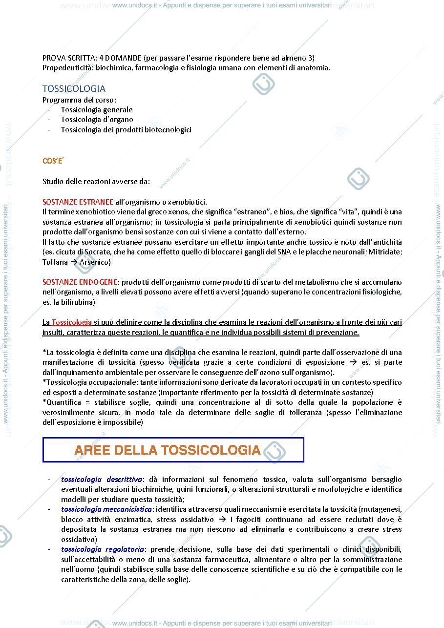 Anteprima pagina 1 — Modulo di Tossicologia