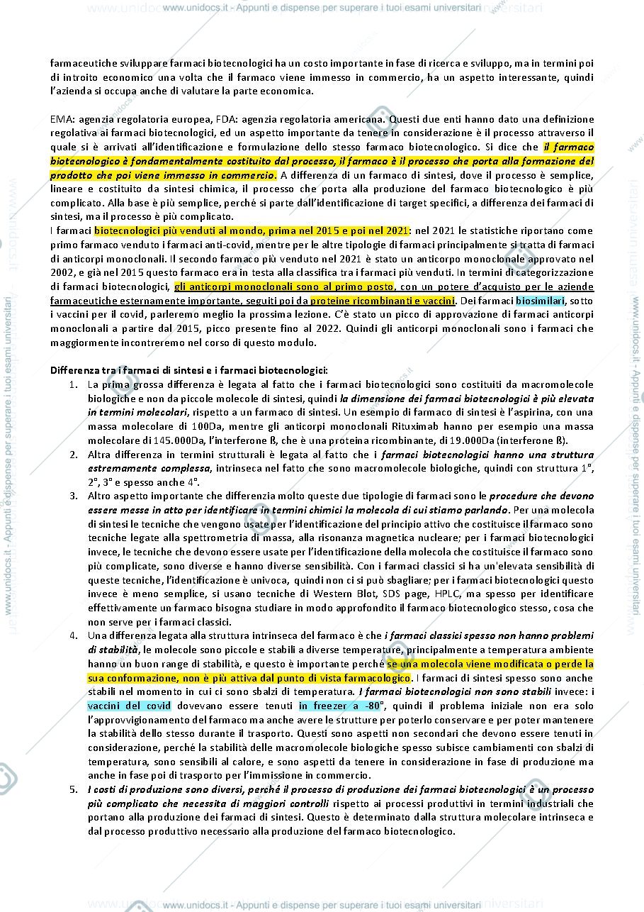 Anteprima pagina 3 — Apunti Biotecnologie del farmaco/ Farmacia biotecnologici in terapia