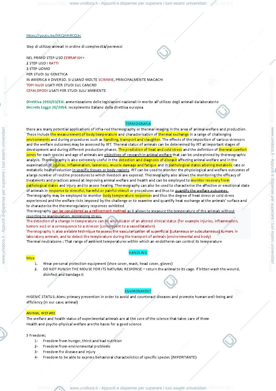Anteprima pagina 1 — Riassunto slide Wellbeing and care of laboratory animals