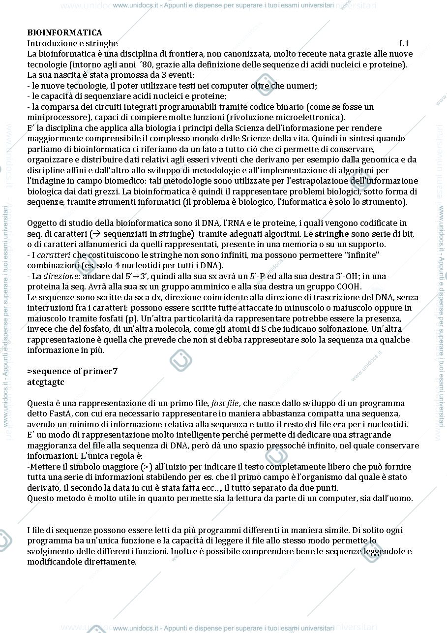 Anteprima pagina 1 — bioinformatica