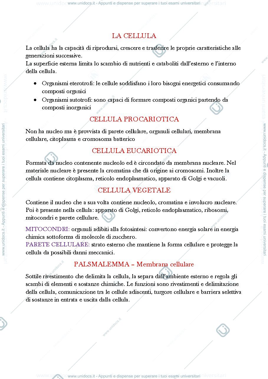 Anteprima pagina 1 — Botanica generale riassunto breve