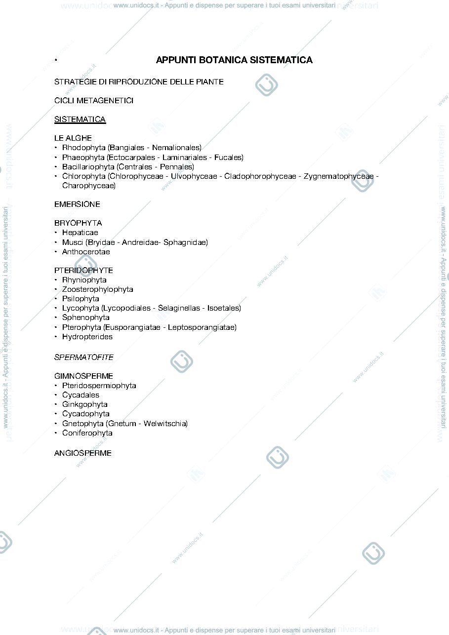 Anteprima pagina 1 — APPUNTI BOTANICA SISTEMATICA