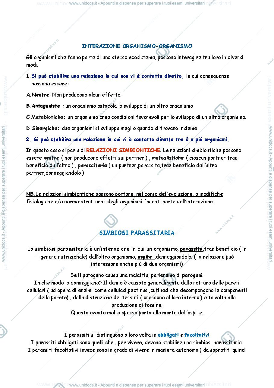 Anteprima pagina 1 — Interazione organismo-organismo 