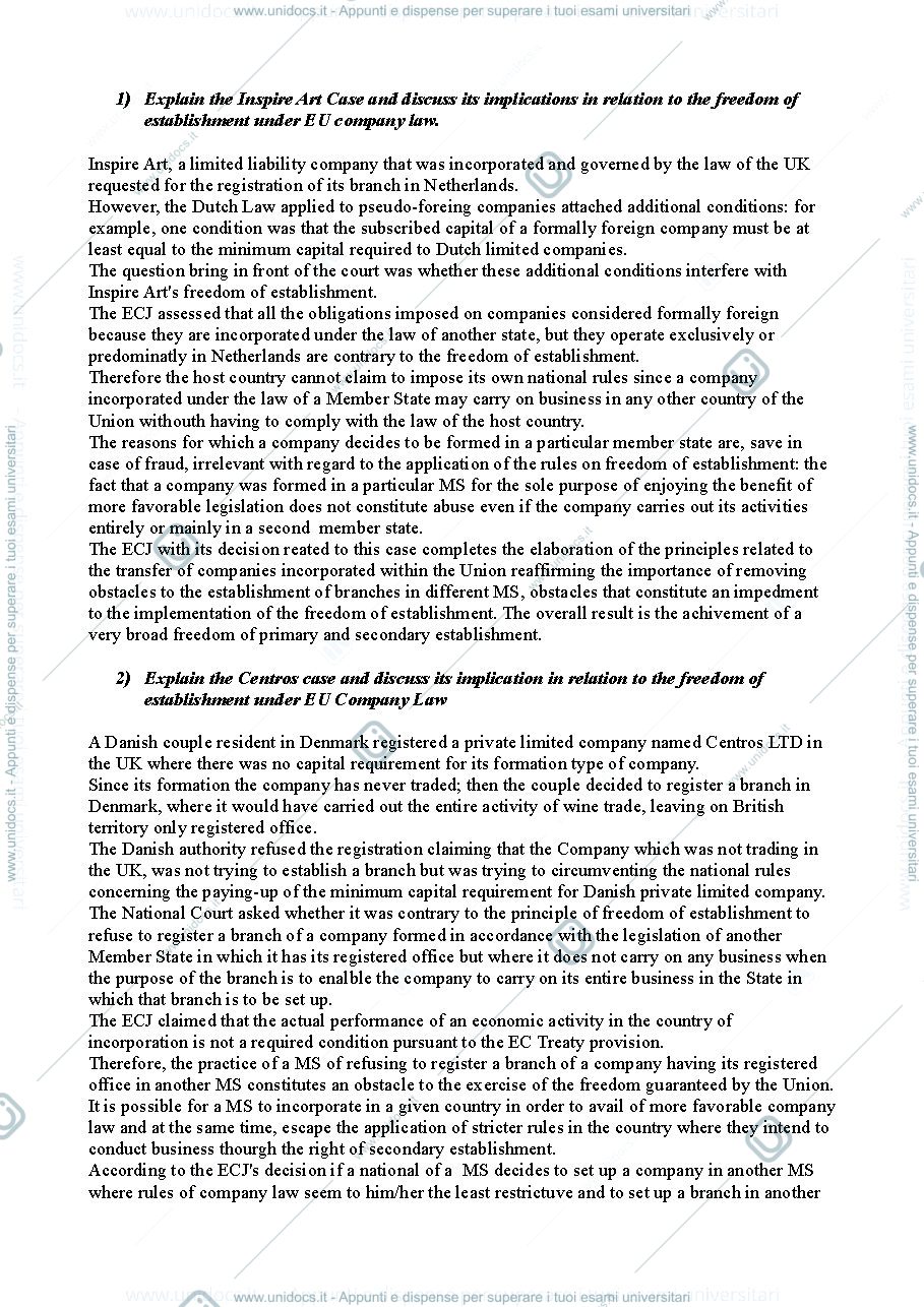 Anteprima pagina 1 — Business Law utile per esame