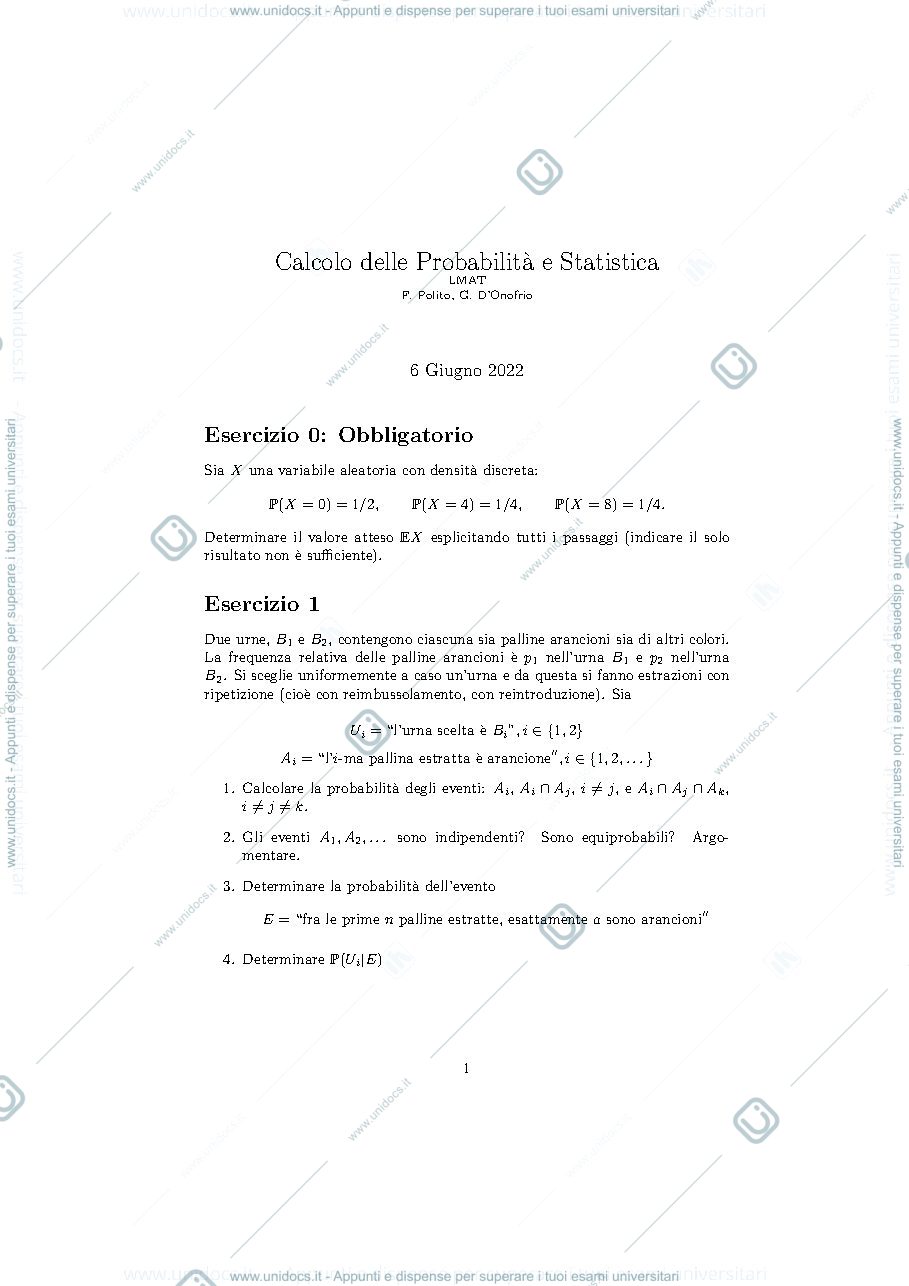 Anteprima pagina 1 — Esame Giugno 2022