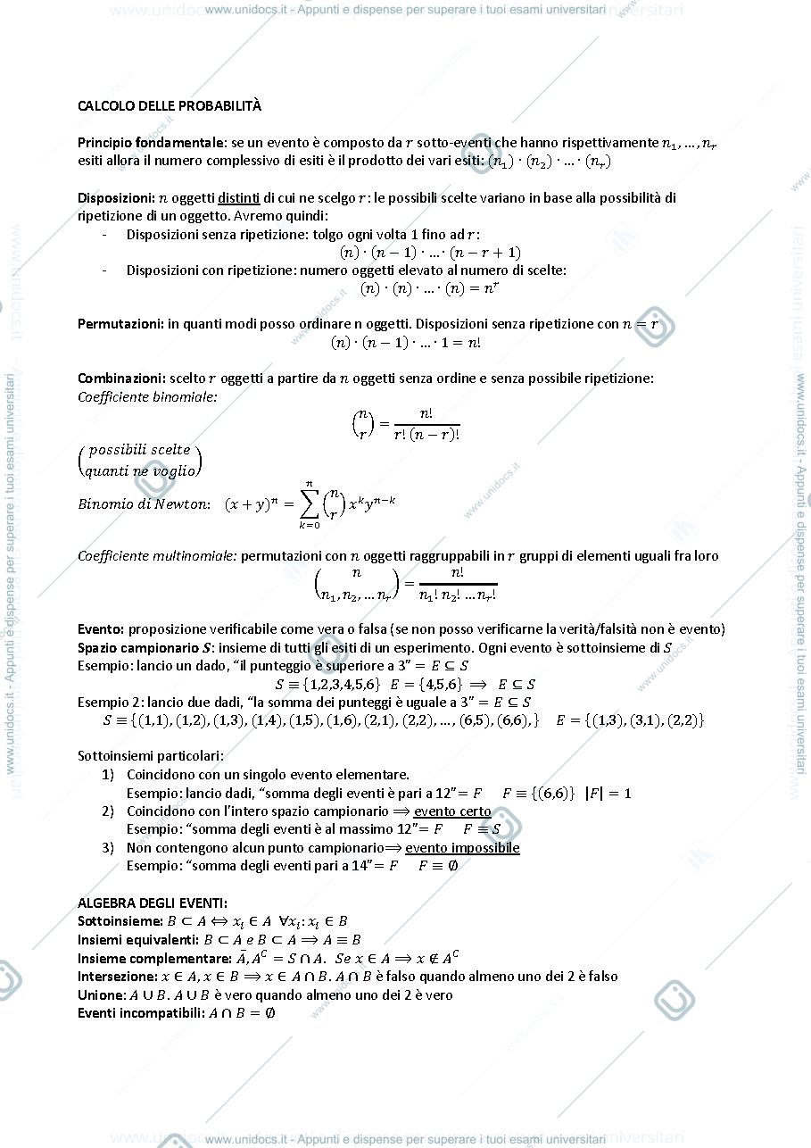 Anteprima pagina 1 — calcolo delle probabilità