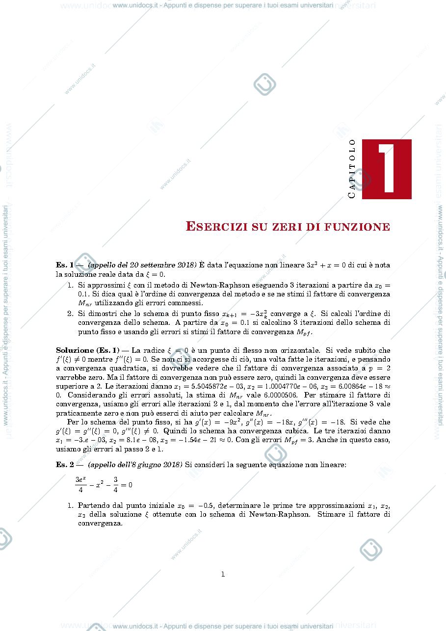 Anteprima pagina 1 — Raccolta esercizi calcolo numerico