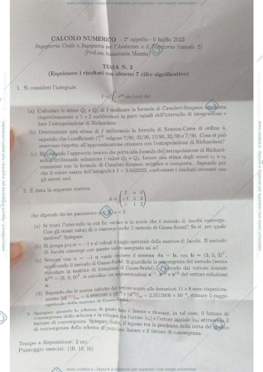 Anteprima pagina 1 — Appello scritto luglio 2023