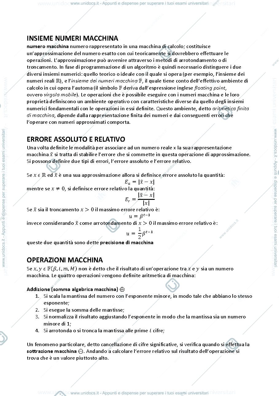 Anteprima pagina 1 — APPUNTI Calcolo Numerico
