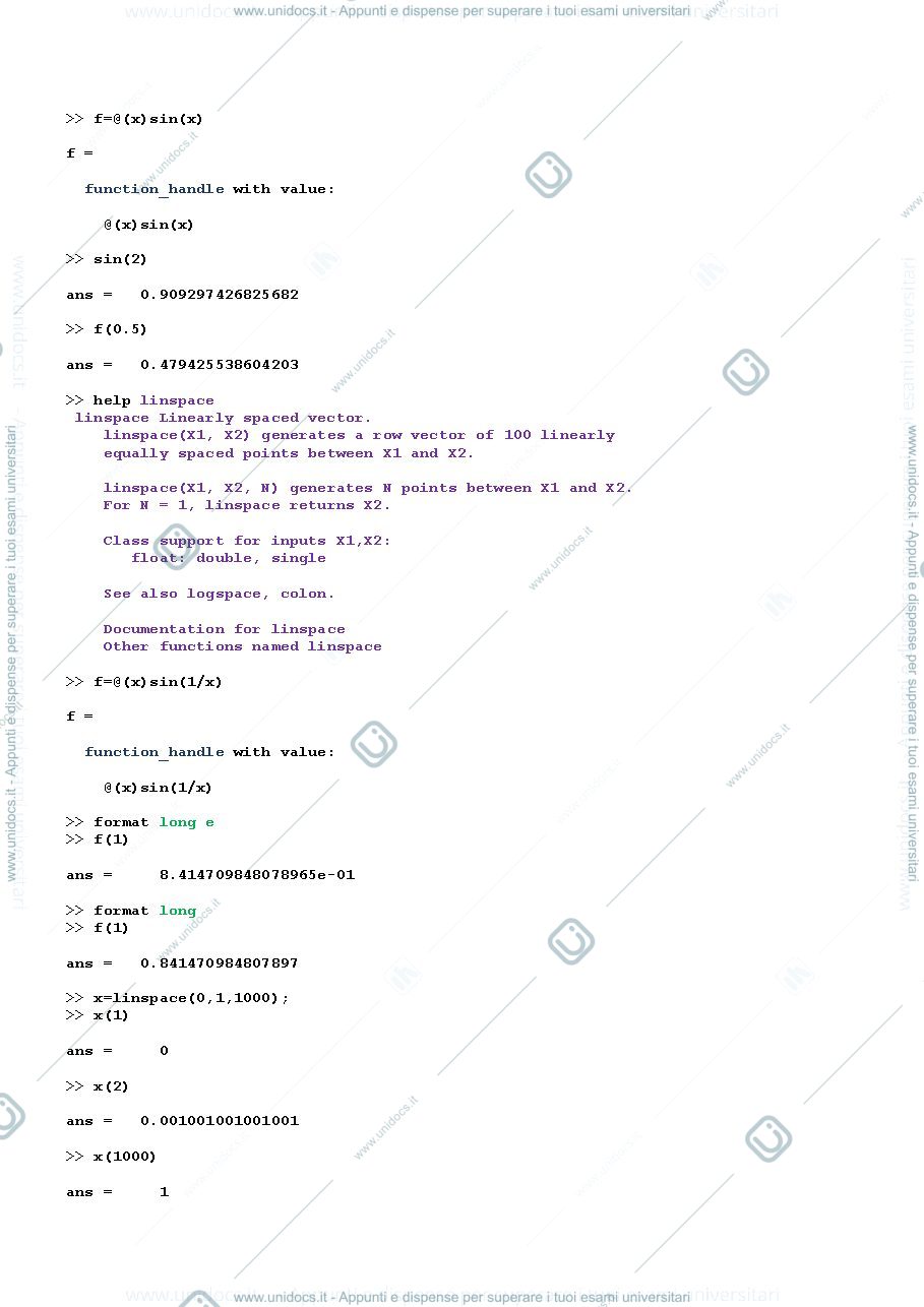 Anteprima pagina 1 — Esercitazioni di Calcolo Numerico (MATLAB)