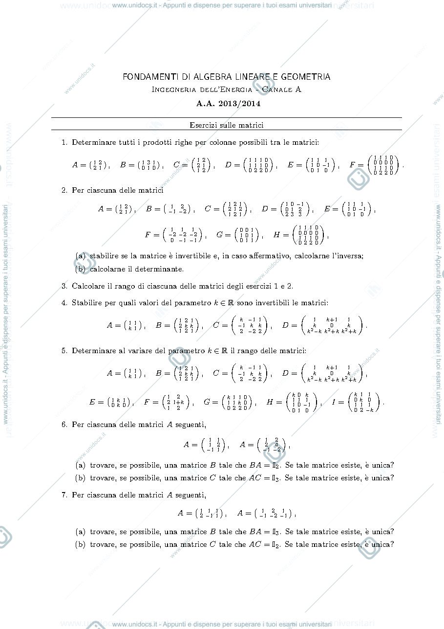 Anteprima pagina 1 — Esercizi sulle matrici