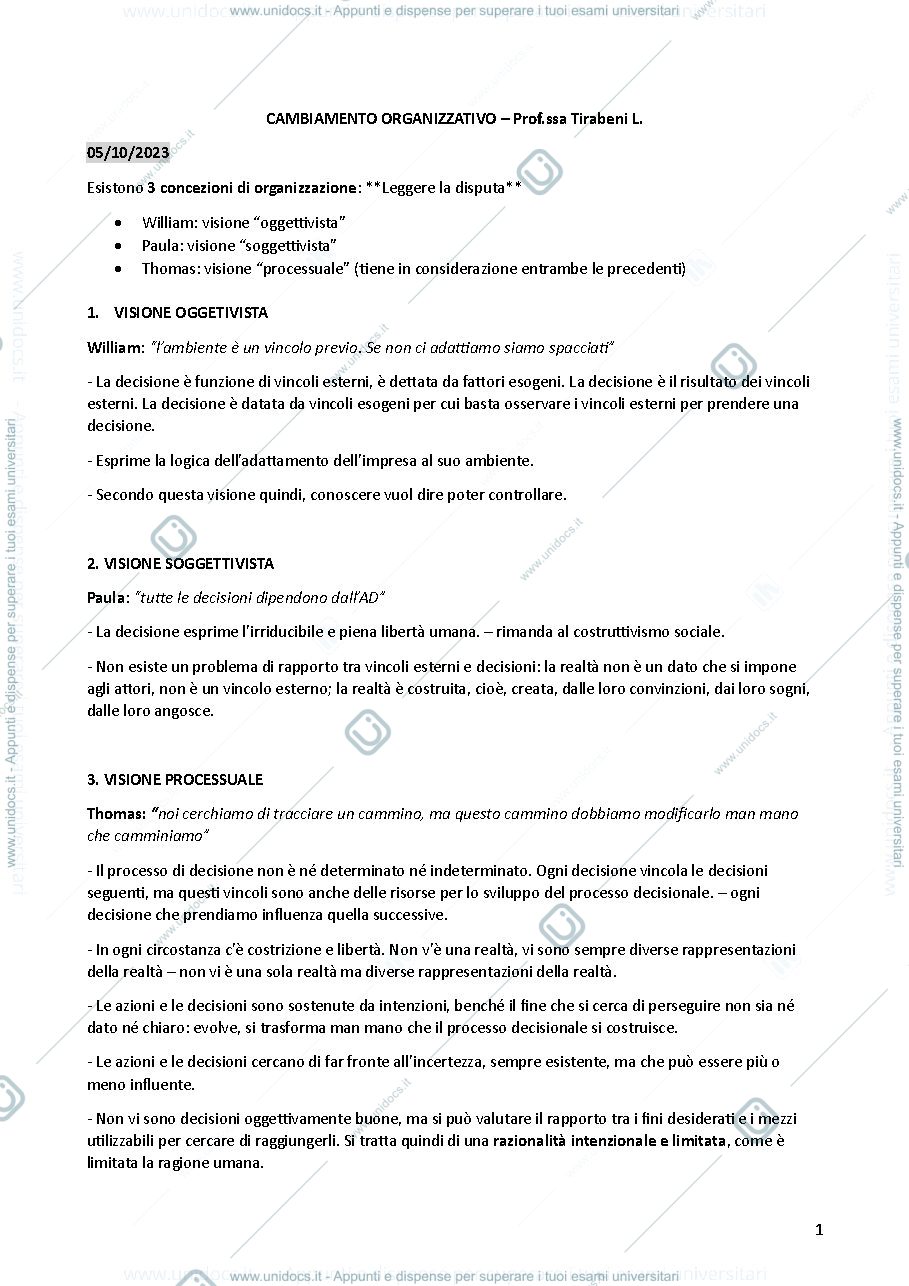 Anteprima pagina 1 — Appunti lezioni cambiamento organizzativo