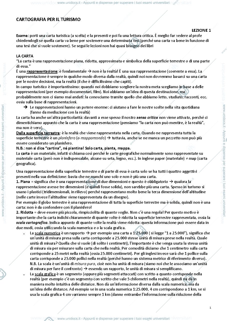 Anteprima pagina 1 — Appunti Cartografia per il turismo