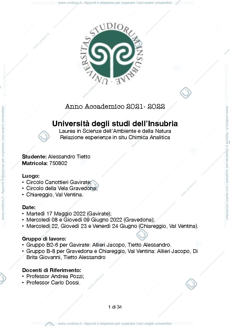 Anteprima pagina 1 — relazione uscita