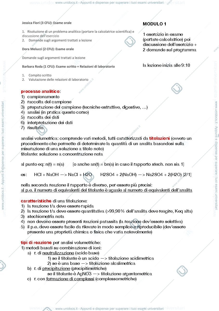 Anteprima pagina 1 — Chimica Analitica 2 - modulo 1