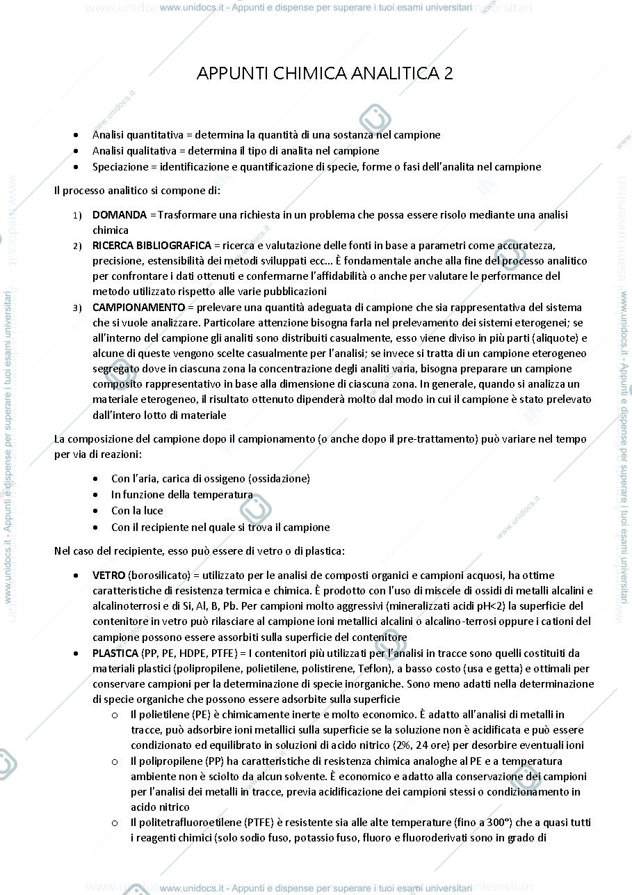 Anteprima pagina 1 — Appunti Chimica Analitica 2