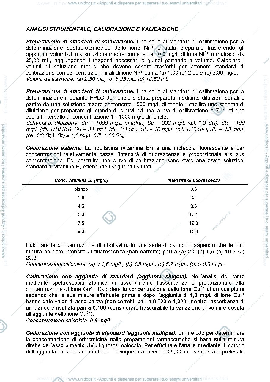 Anteprima pagina 1 — ANALISI STRUMENTALE, CALIBRAZIONE E VALIDAZIONE