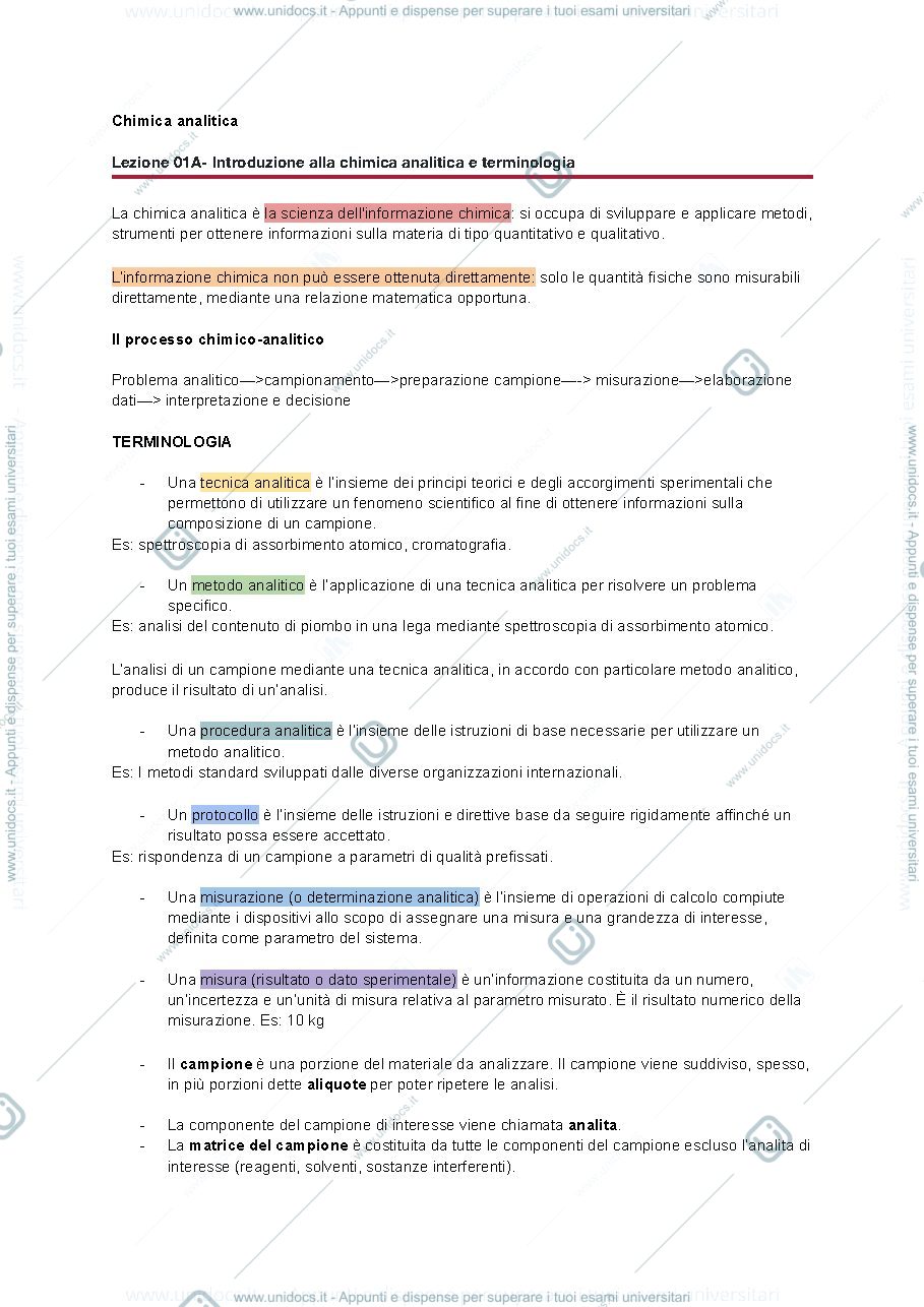 Anteprima pagina 1 — Riassunto chimica analitica 