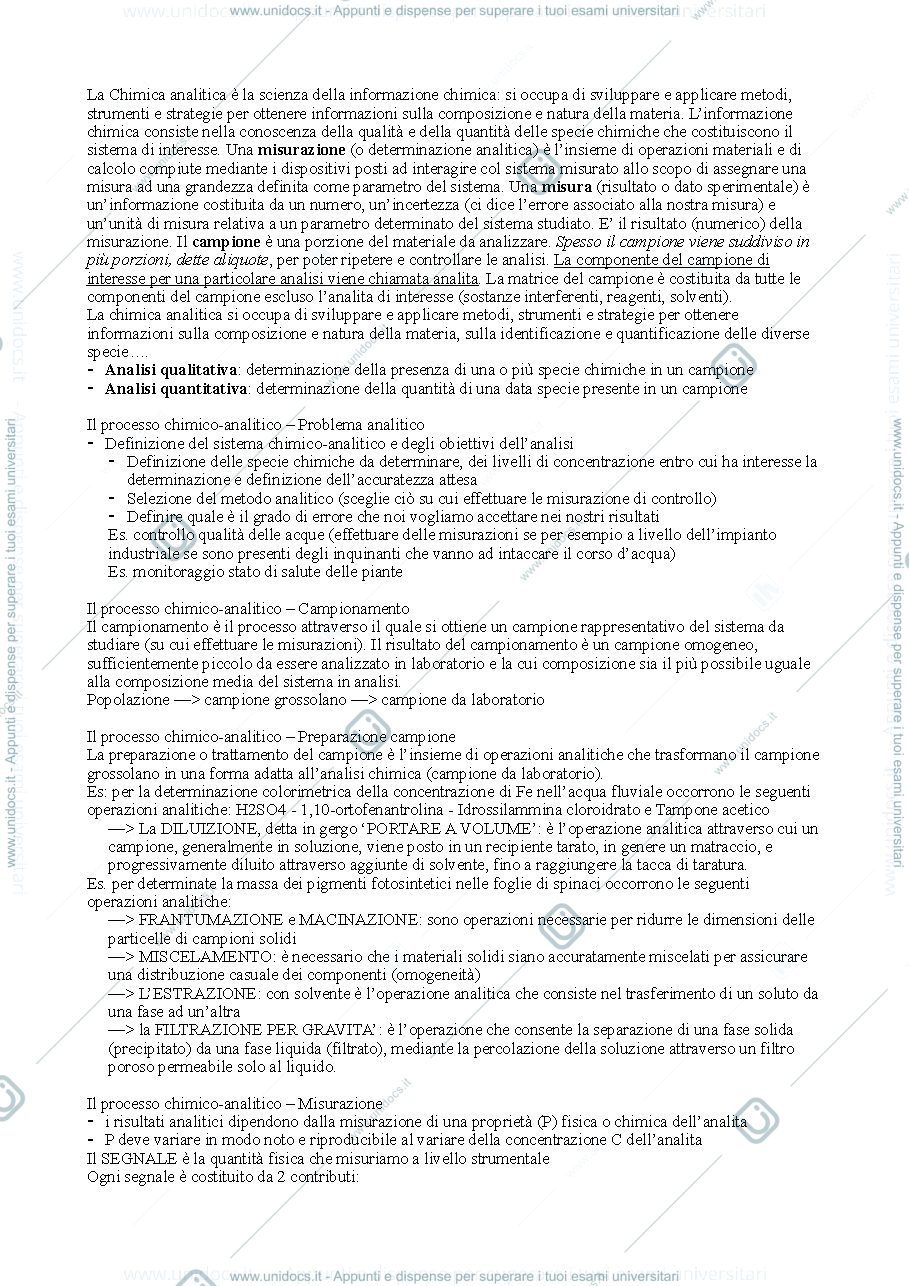 Anteprima pagina 1 — Appunti primi parziale chimica analitica