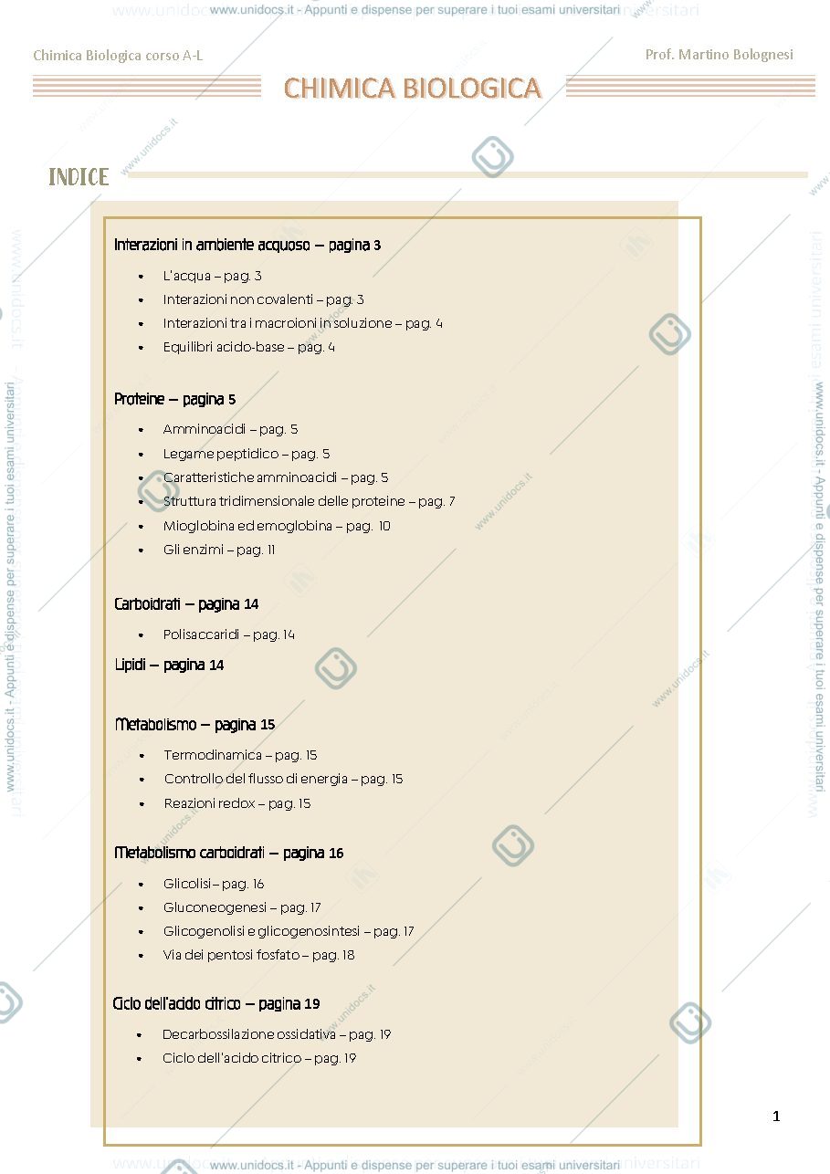 Anteprima pagina 1 — Appunti chimica biologica 
