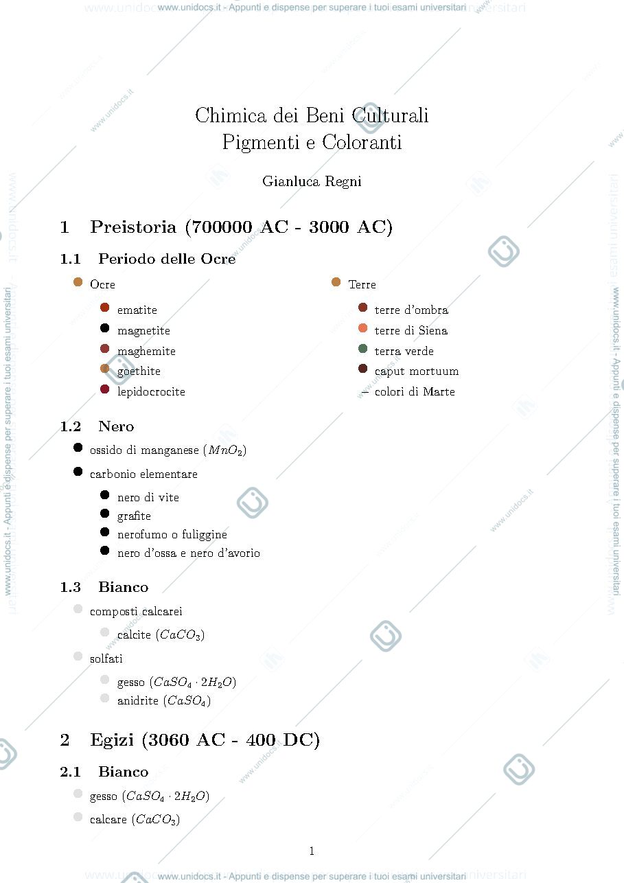 Anteprima pagina 1 — Lista pigmenti - Chimica dei Beni Culturali