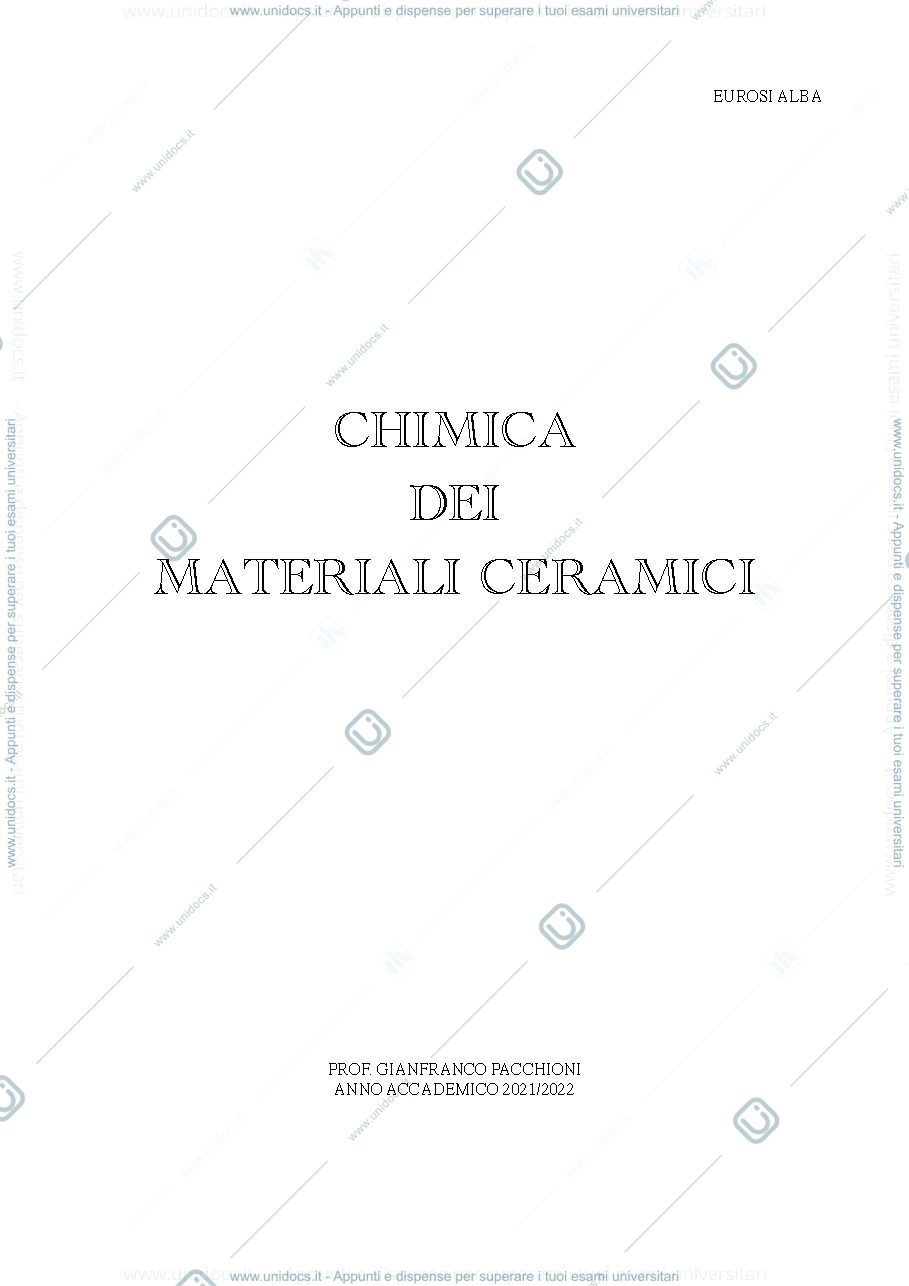 Anteprima pagina 1 — Riassunti di chimica dei materiali ceramici