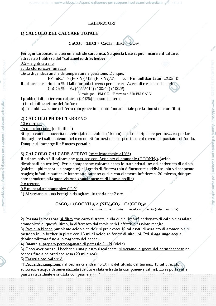 Anteprima pagina 1 — Riassunti LABORATORI - Chimica del Terreno