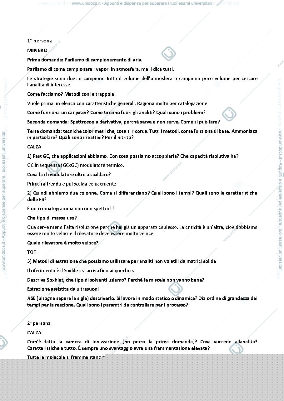 Anteprima pagina 1 — Domande d'esame Analisi degli Inquinanti