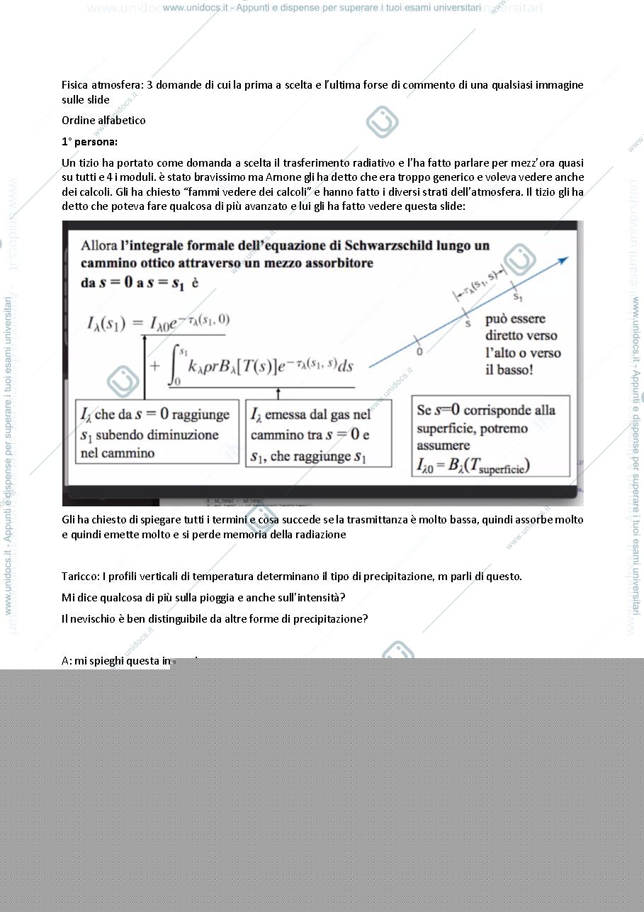 Anteprima pagina 1 — Domande esame Fisica dell'atmosfera