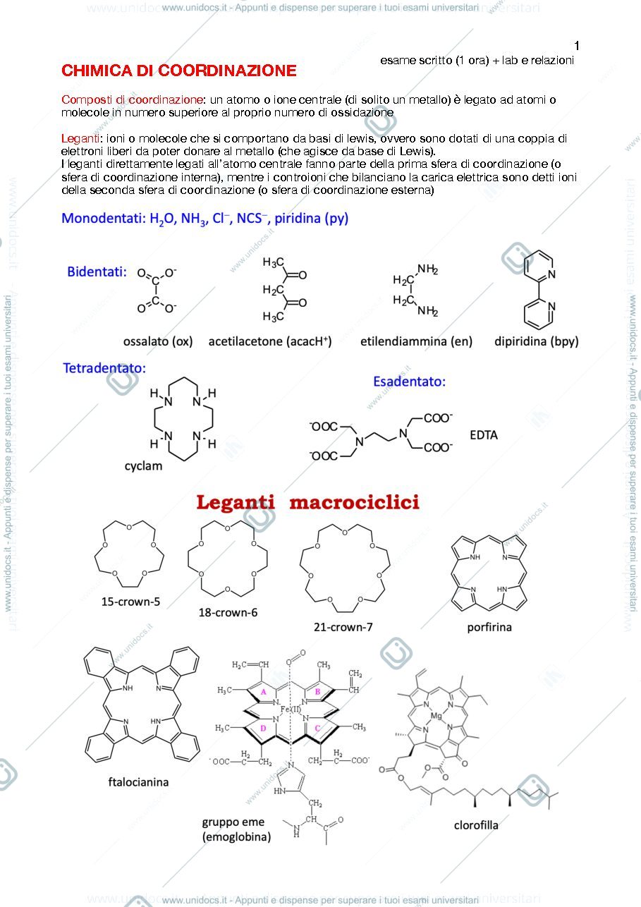 Anteprima pagina 1 — chimica di composti di coordinazione