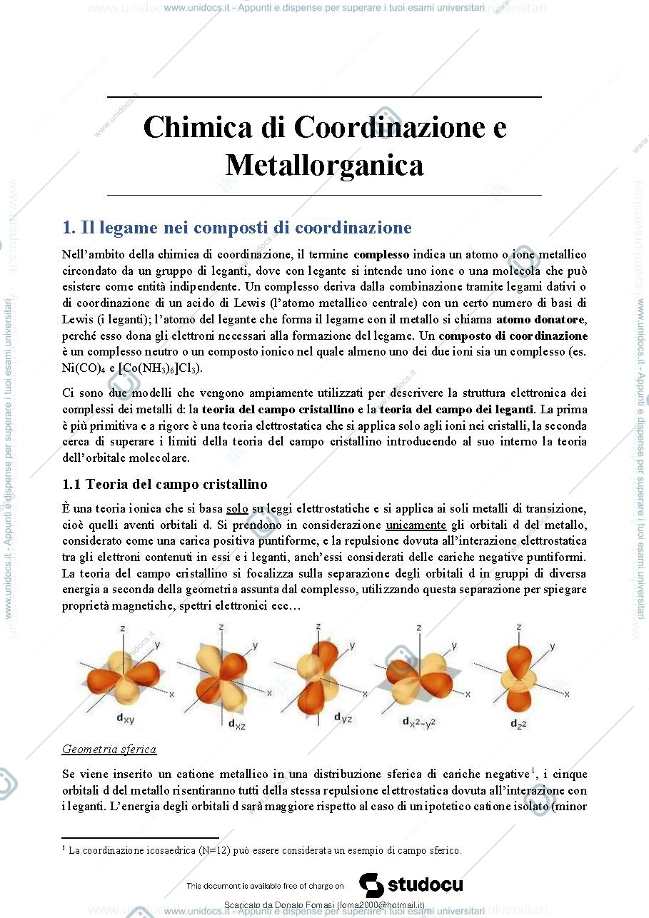 Anteprima pagina 2 — Chimica di Coordinazione e metallorganica