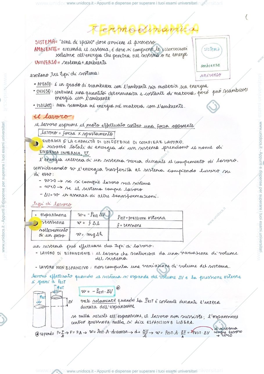Anteprima pagina 1 — Riassunto termodinamica