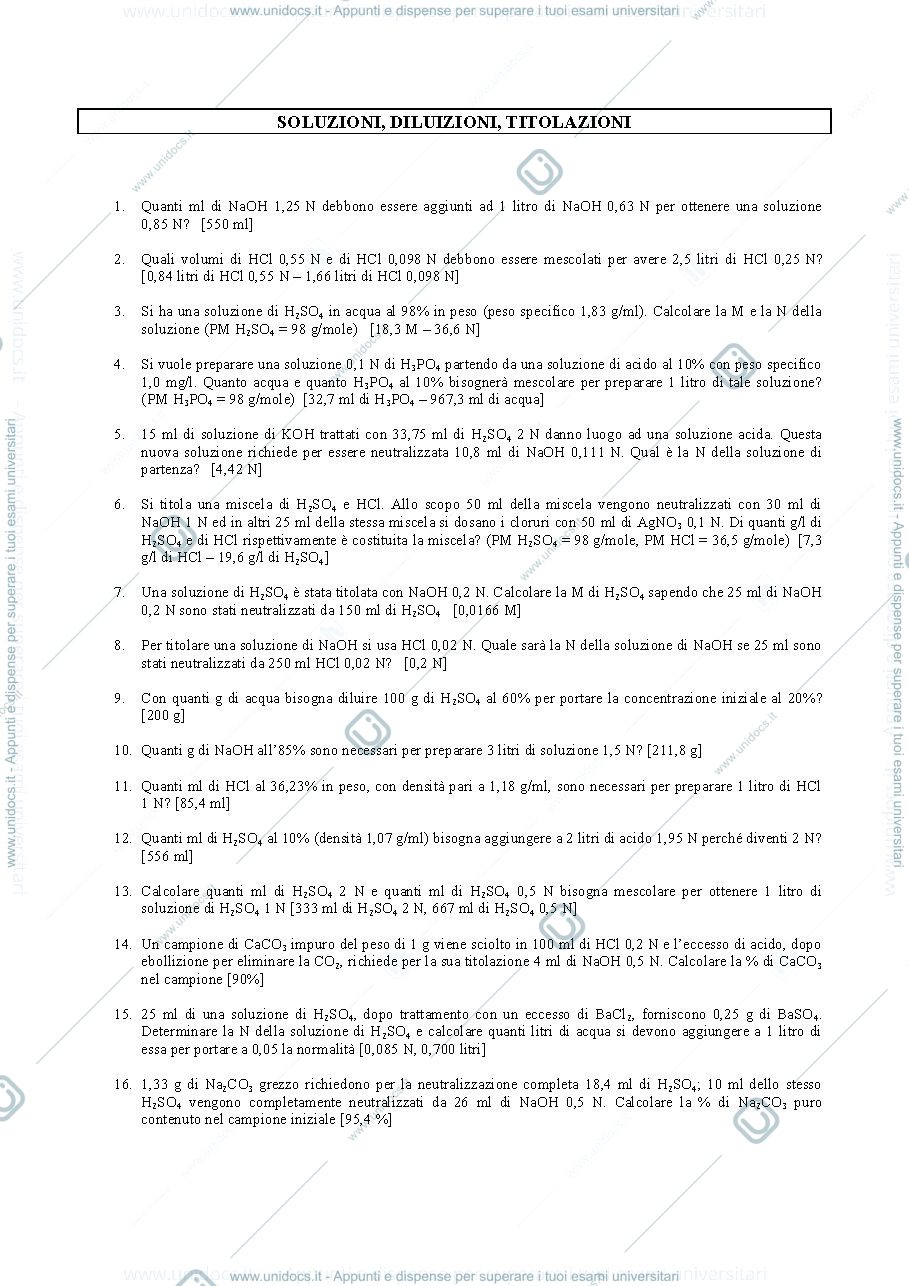 Anteprima pagina 1 — esercizi soluzioni chimiche