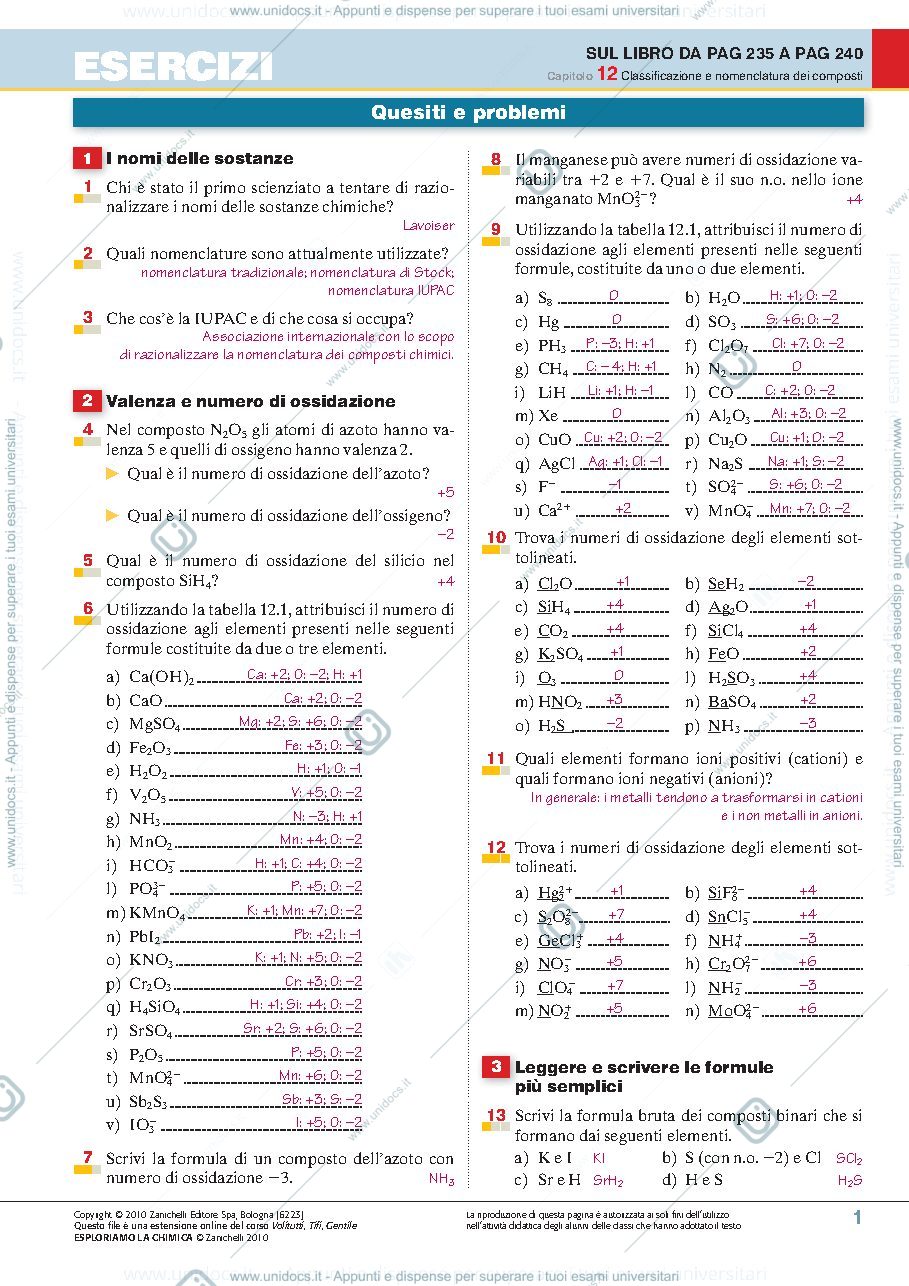 Anteprima pagina 1 — Esercizi nomenclatura