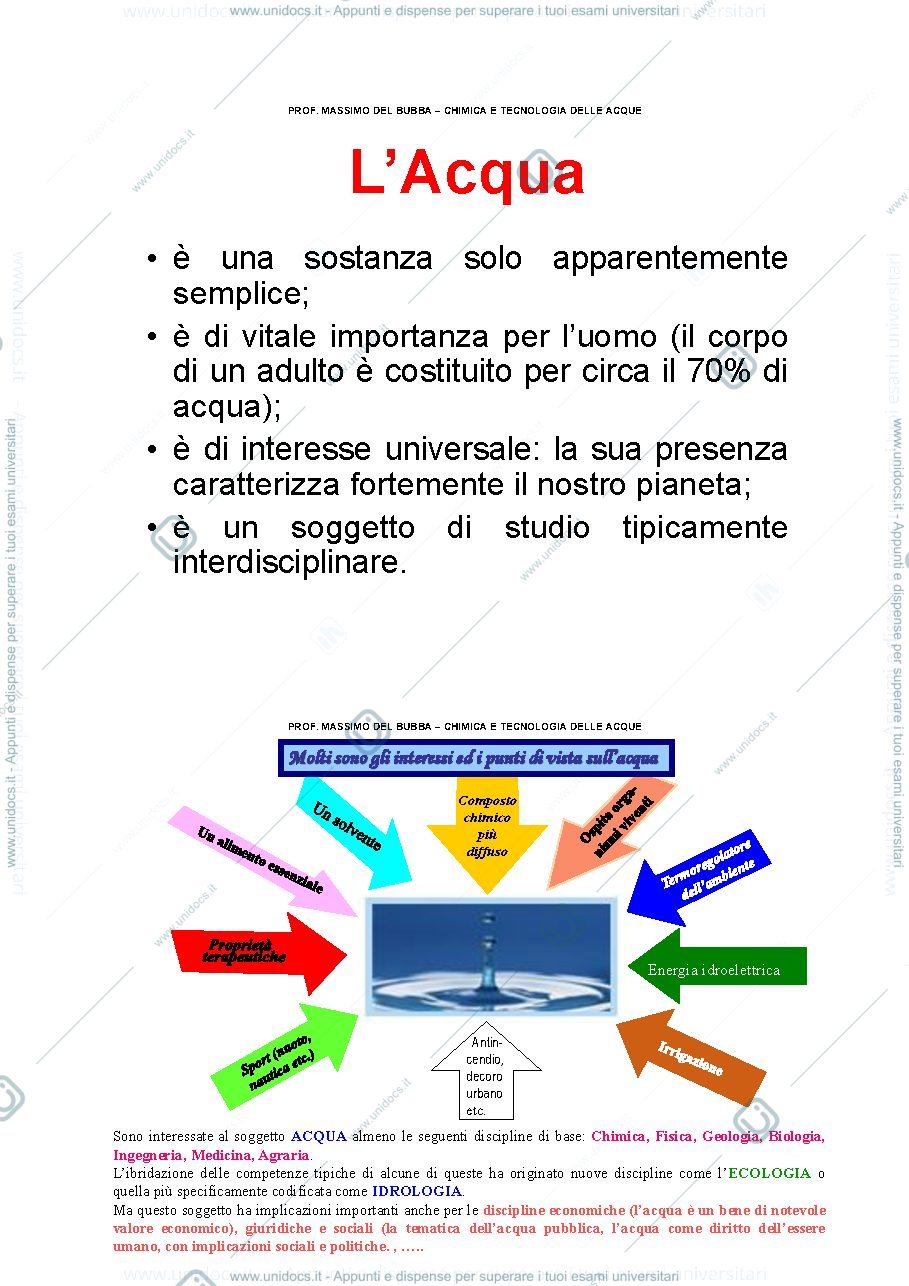 Anteprima pagina 1 — Slide chimica e tecnologia delle acque 