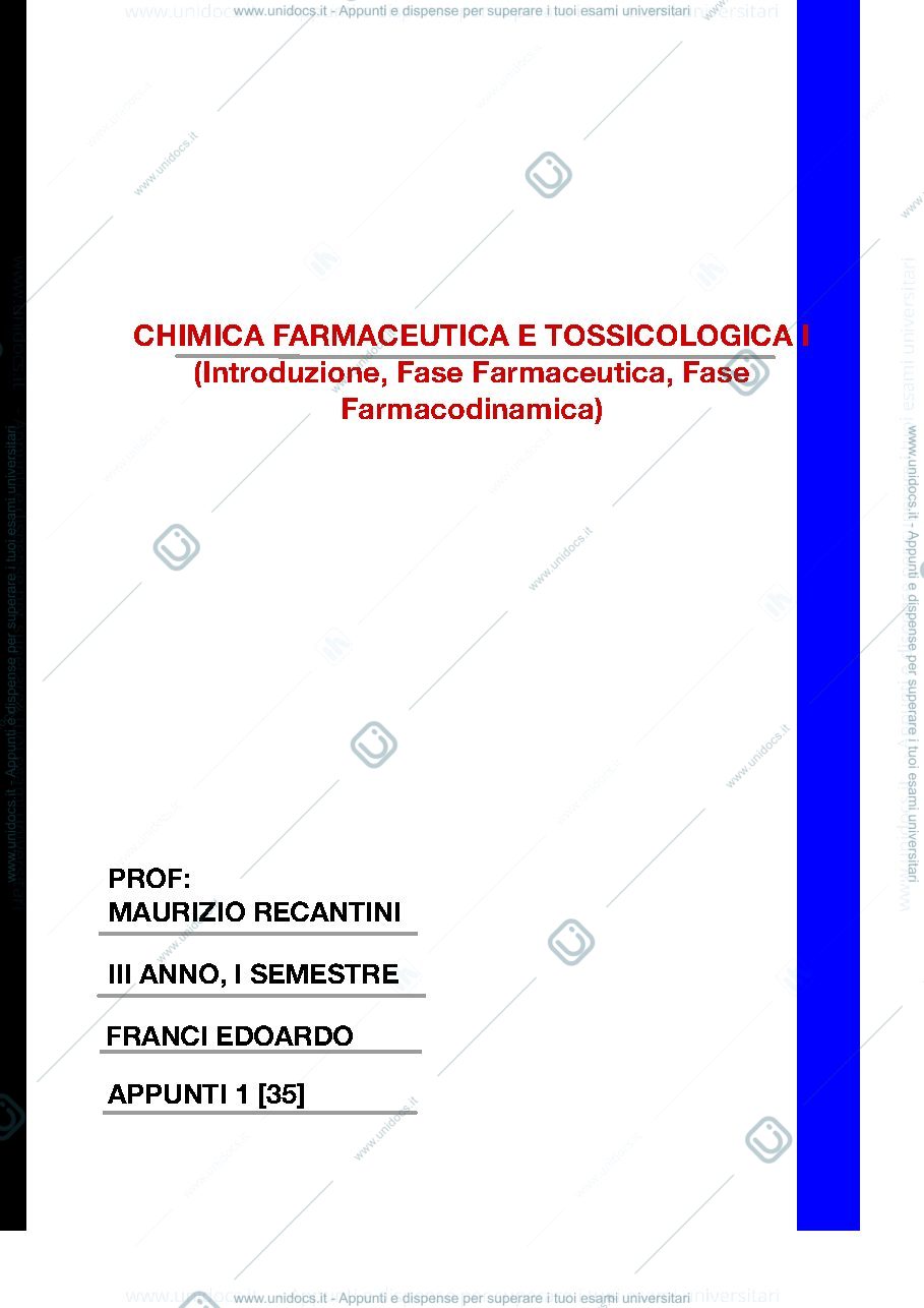 Anteprima pagina 1 — Sbobine Chimica Farmaceutica e Tossicologica II