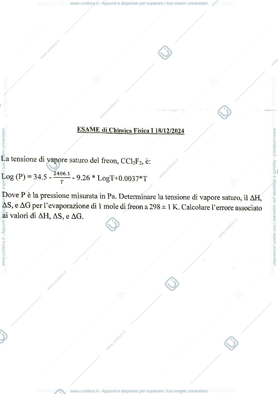 Anteprima pagina 1 — Esercizi di chimica fisica I